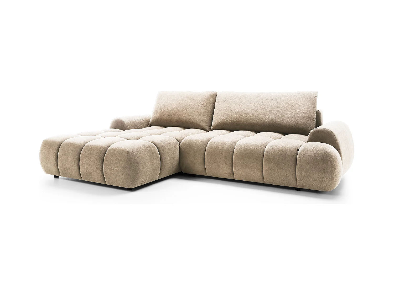 Emporius Valerio Ecksofa 280 cm - Schlafsofa mit Bettkasten, Links - Samt Beige (Gobi 3)