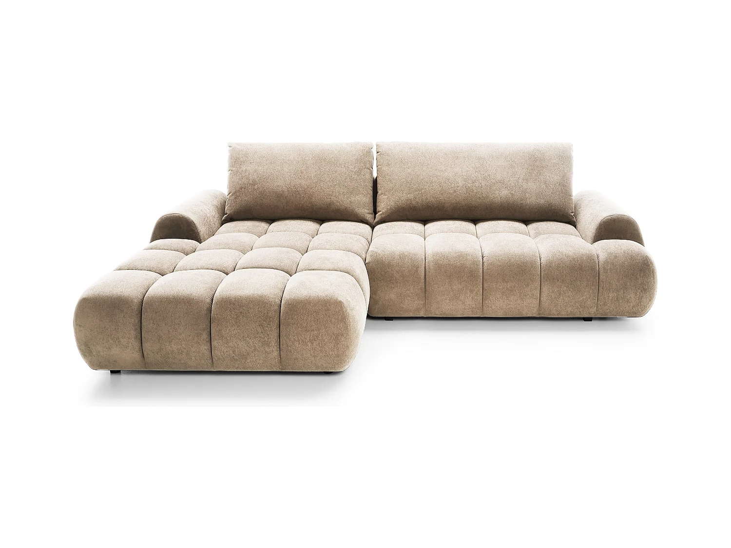 Emporius Valerio Ecksofa 280 cm - Schlafsofa mit Bettkasten, Links - Samt Beige (Gobi 3)