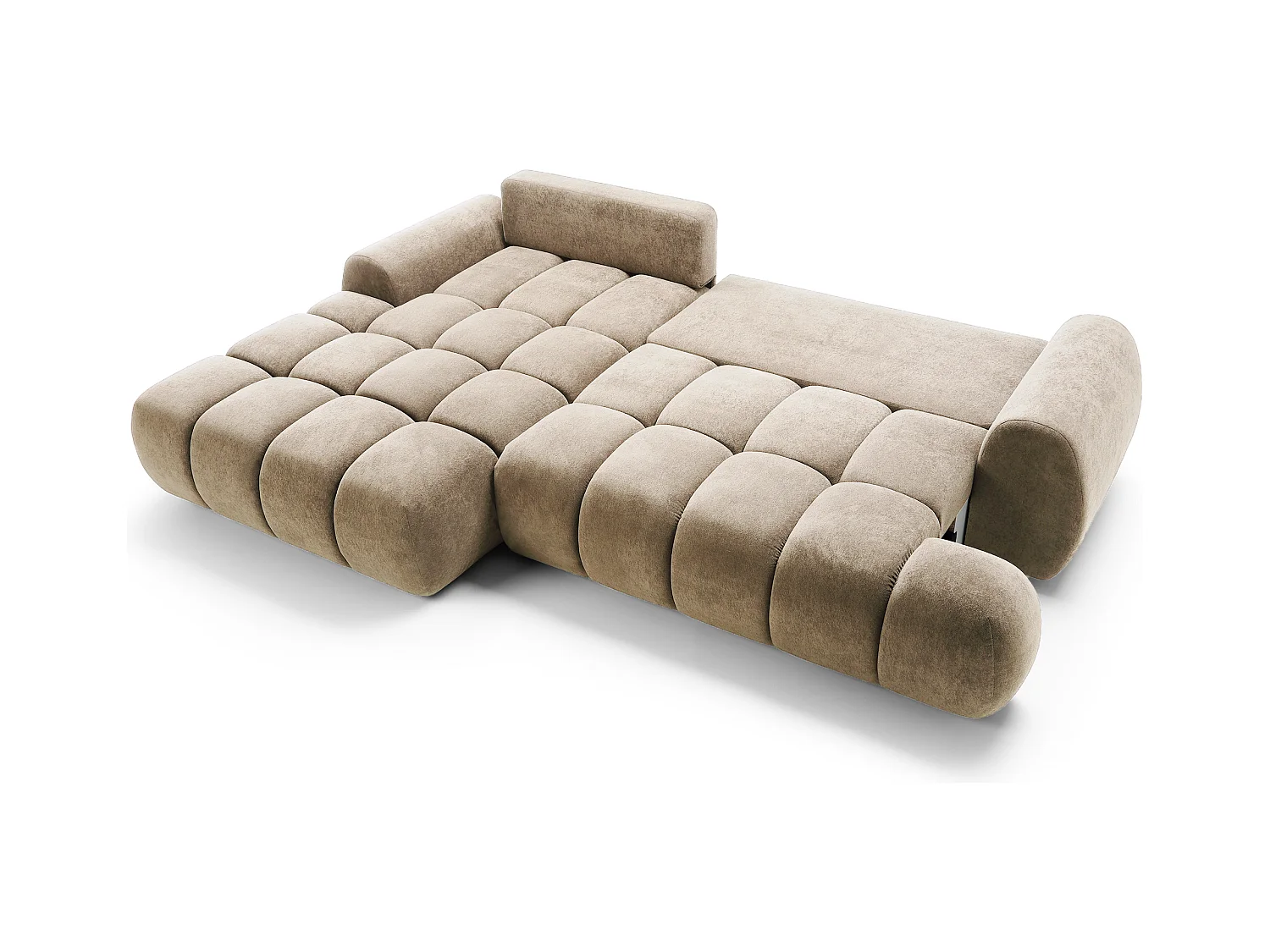 Emporius Valerio Ecksofa 280 cm - Schlafsofa mit Bettkasten, Links - Samt Beige (Gobi 3)