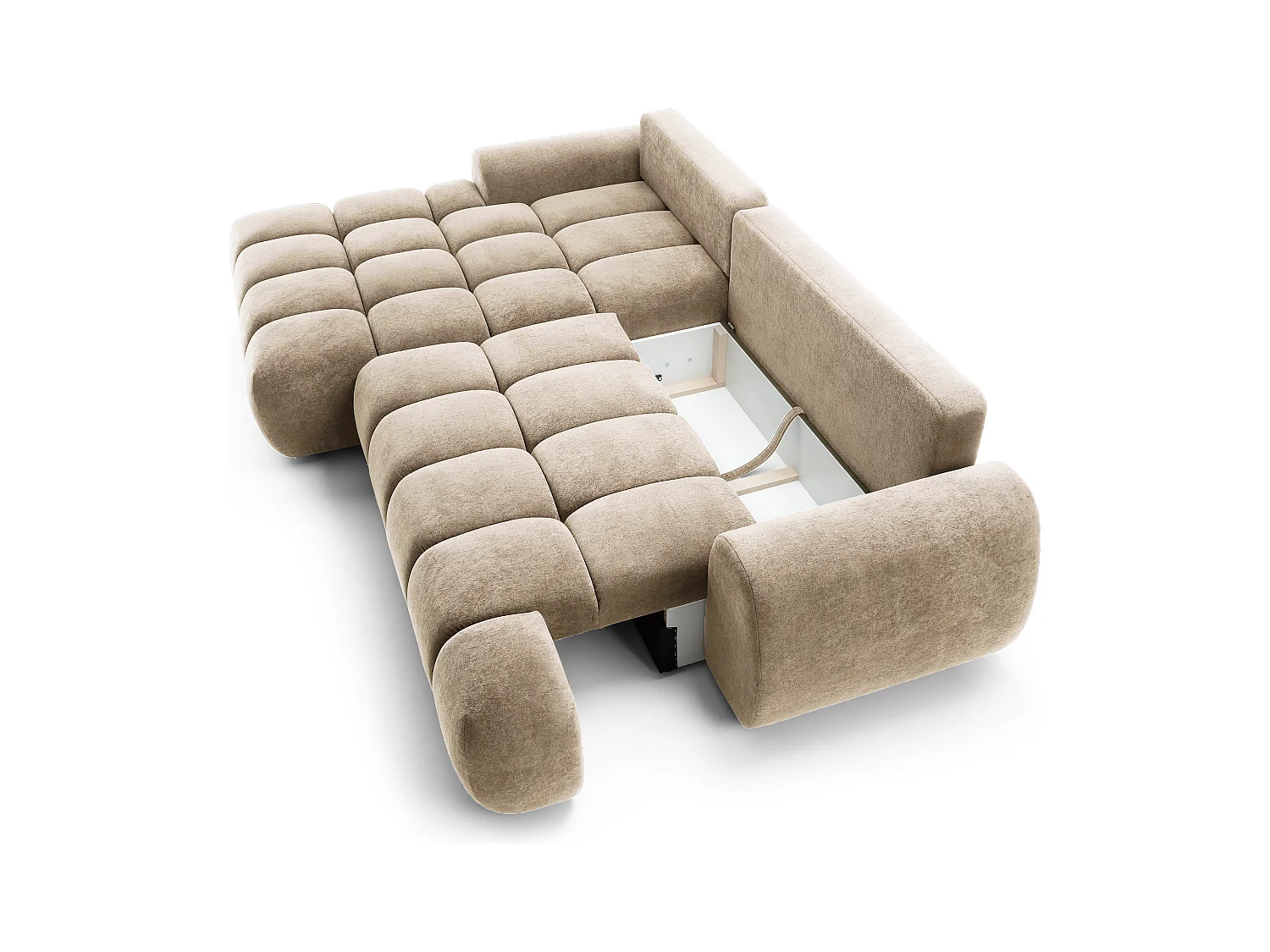 Emporius Valerio Ecksofa 280 cm - Schlafsofa mit Bettkasten, Links - Samt Beige (Gobi 3)