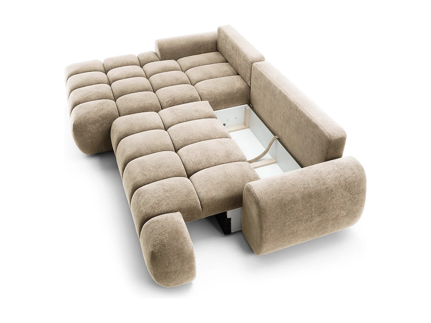 Emporius Valerio Ecksofa 280 cm - Schlafsofa mit Bettkasten, Links - Samt Beige (Gobi 3)