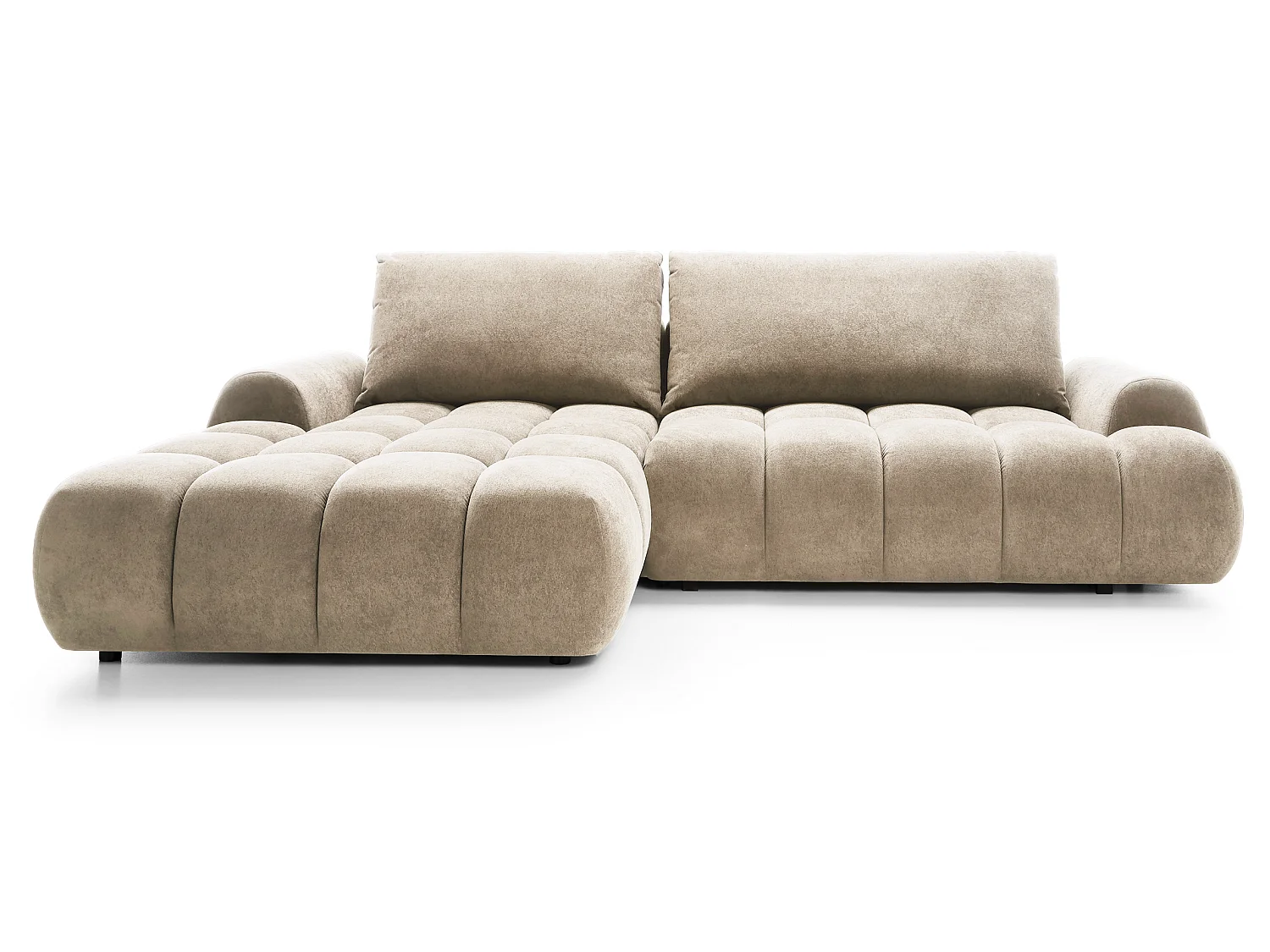 Emporius Valerio Ecksofa 280 cm - Schlafsofa mit Bettkasten, Links - Samt Beige (Gobi 3)
