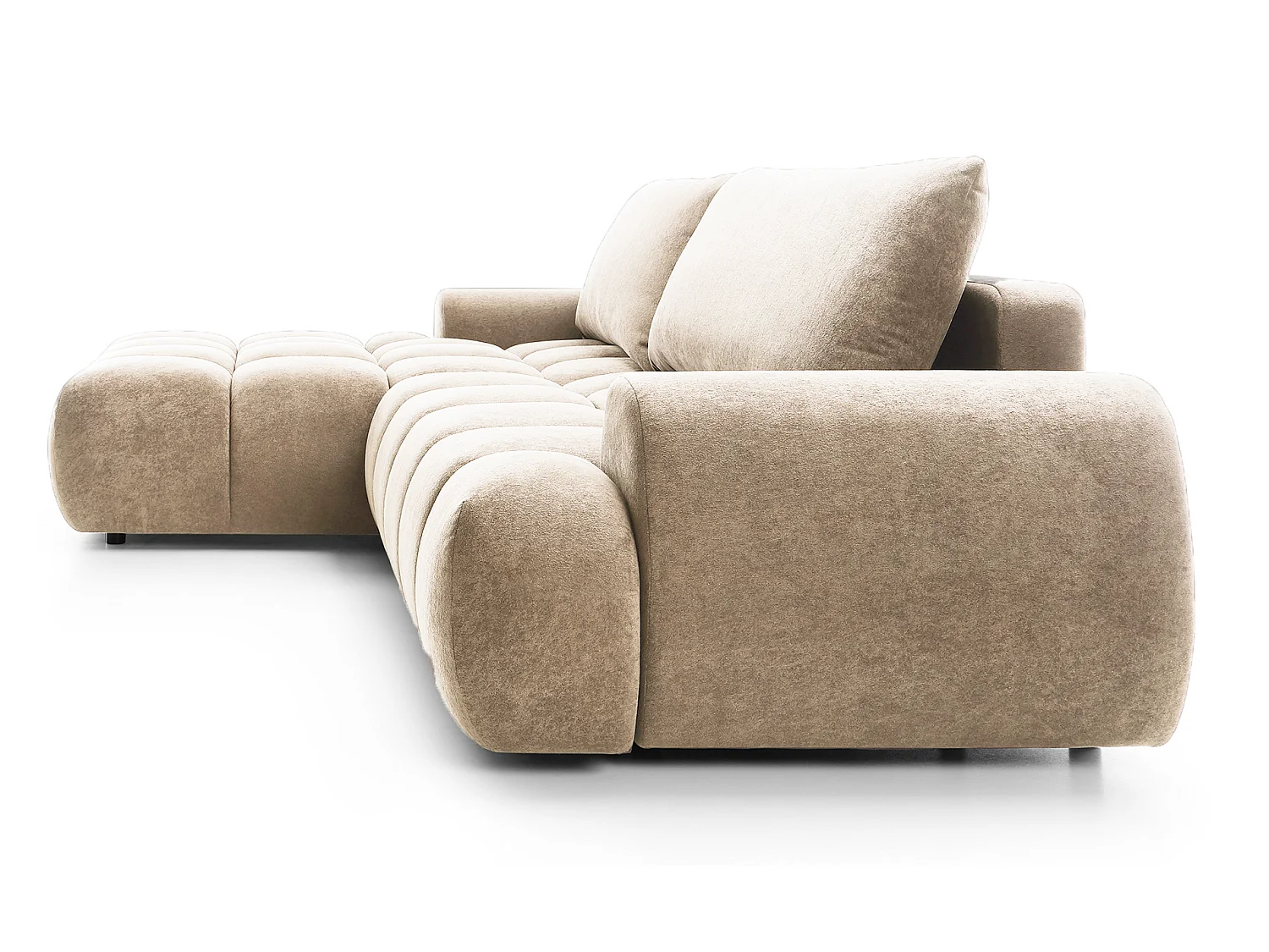 Emporius Valerio Ecksofa 280 cm - Schlafsofa mit Bettkasten, Links - Samt Beige (Gobi 3)