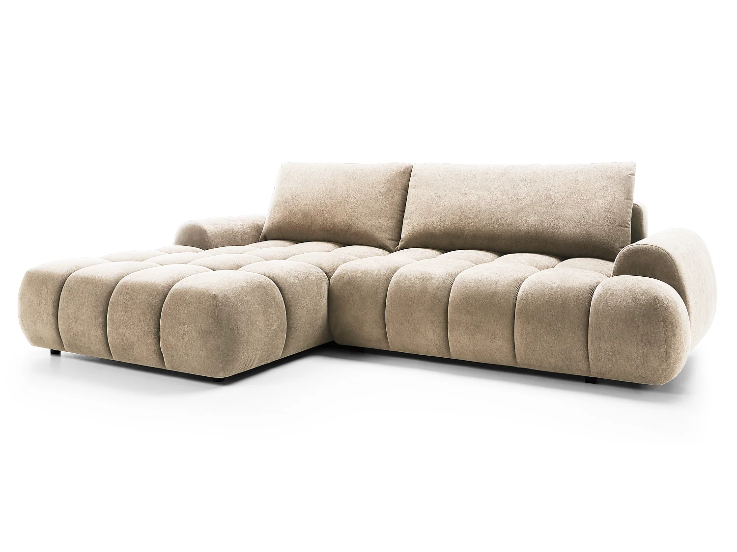 Emporius Valerio Ecksofa 280 cm - Schlafsofa mit Bettkasten, Links - Samt Beige (Gobi 3)