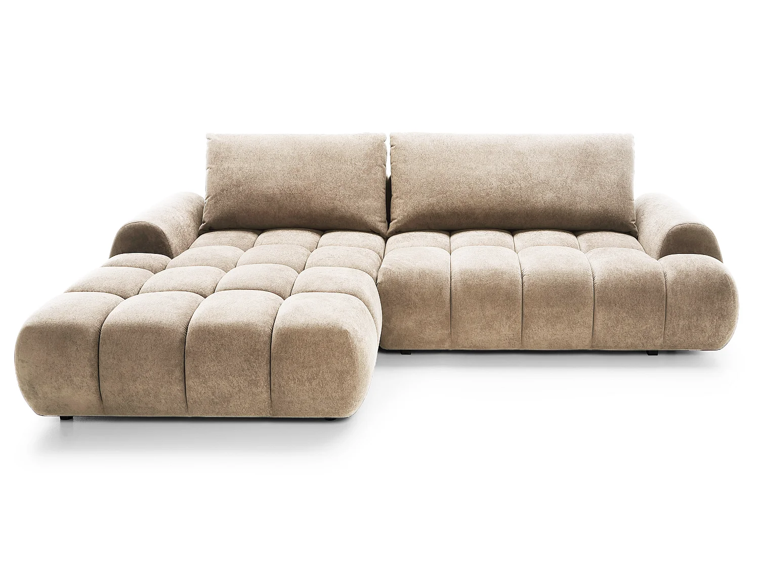 Emporius Valerio Ecksofa 280 cm - Schlafsofa mit Bettkasten, Links - Samt Beige (Gobi 3)