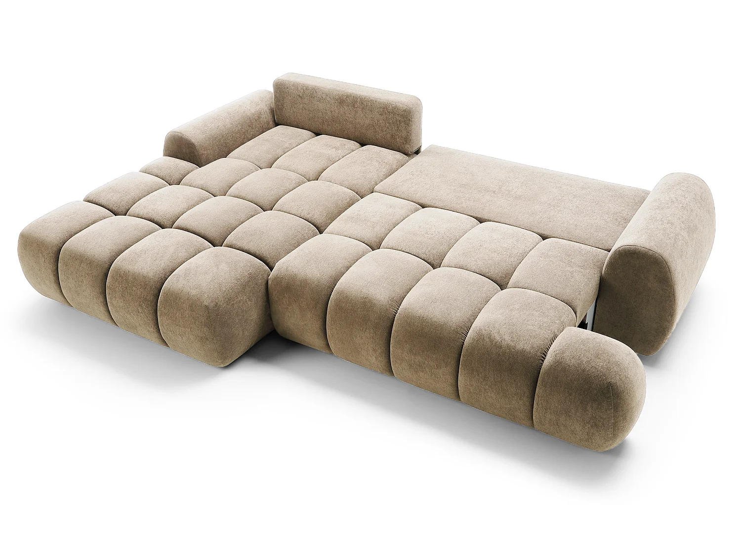 Emporius Valerio Ecksofa 280 cm - Schlafsofa mit Bettkasten, Links - Samt Beige (Gobi 3)