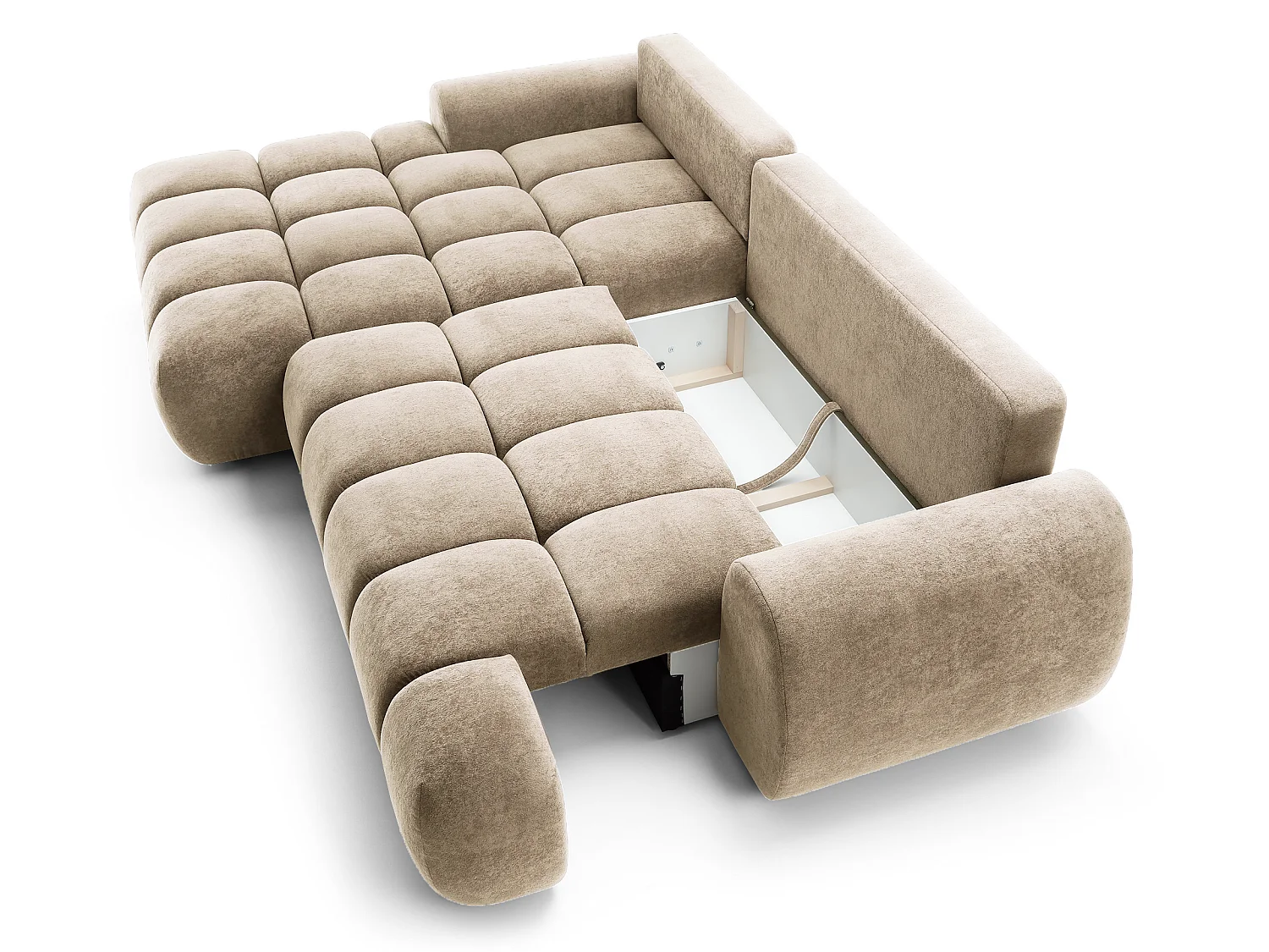 Emporius Valerio Ecksofa 280 cm - Schlafsofa mit Bettkasten, Links - Samt Beige (Gobi 3)