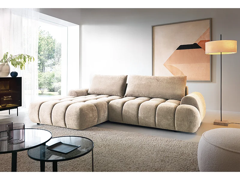 Emporius Valerio Ecksofa 280 cm - Schlafsofa mit Bettkasten, Links - Samt Beige (Gobi 3)