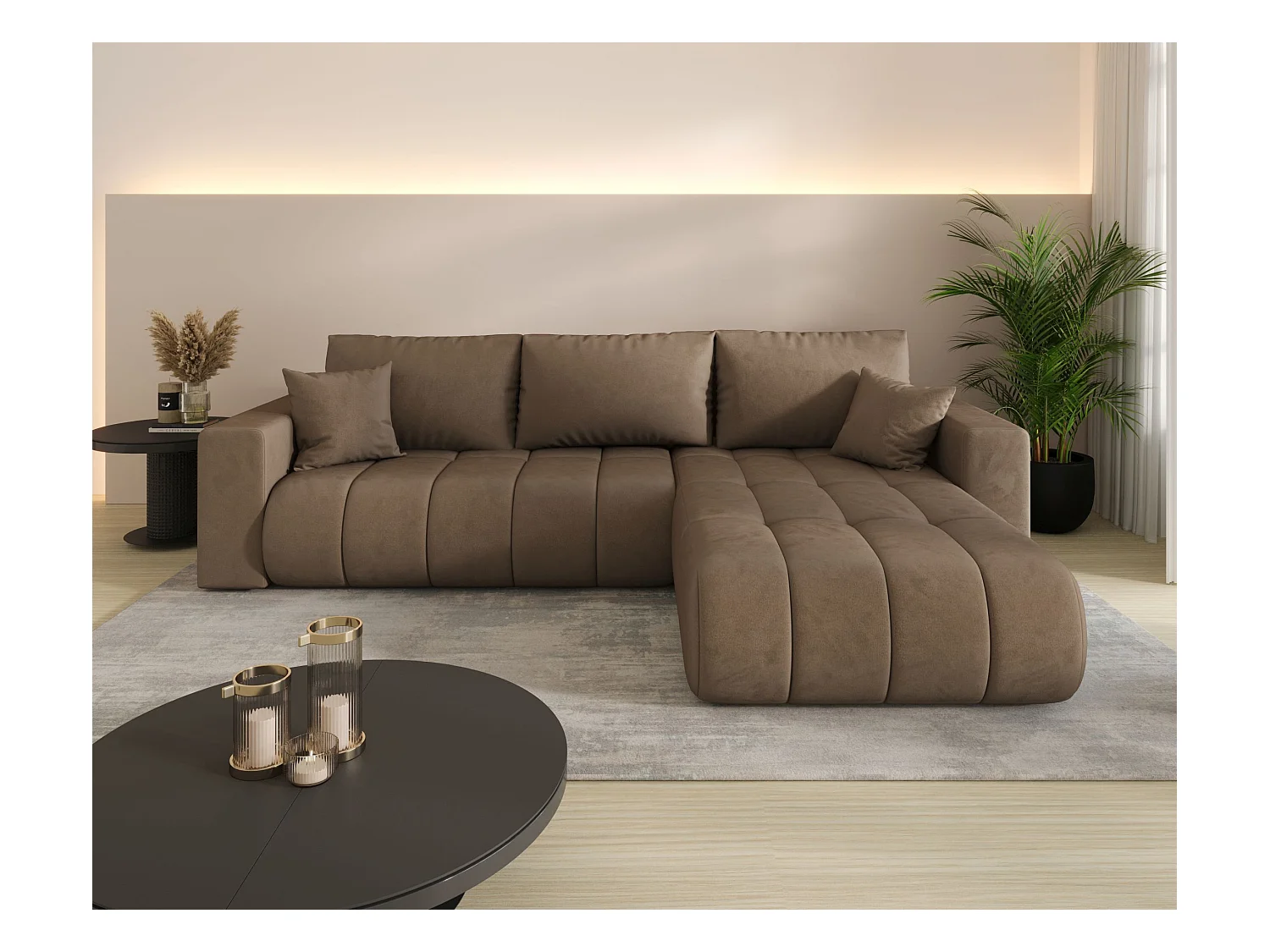 Canapé d’angle BEDANTE MILO PREMIUM L Monolith 09 avec fonction de couchage côté droit