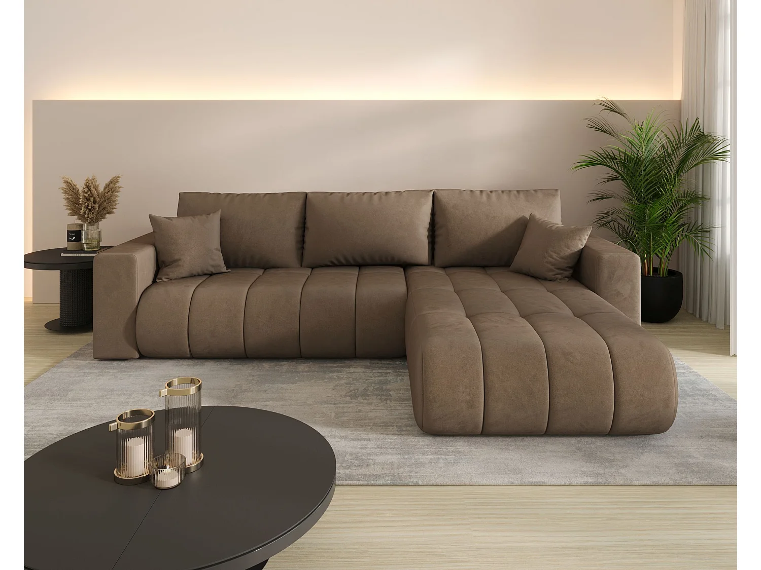 BEDANTE Hoekbank met slaapfunctie MILO PREMIUM L Monolith 09 Rechterkant