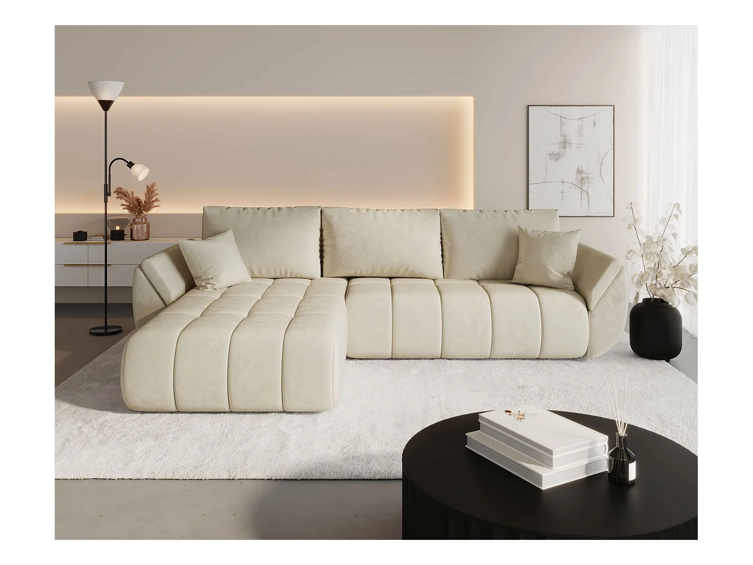 Canapé d’angle BEDANTE TOKYO PREMIUM L Monolith 02 avec fonction de couchage côté gauche