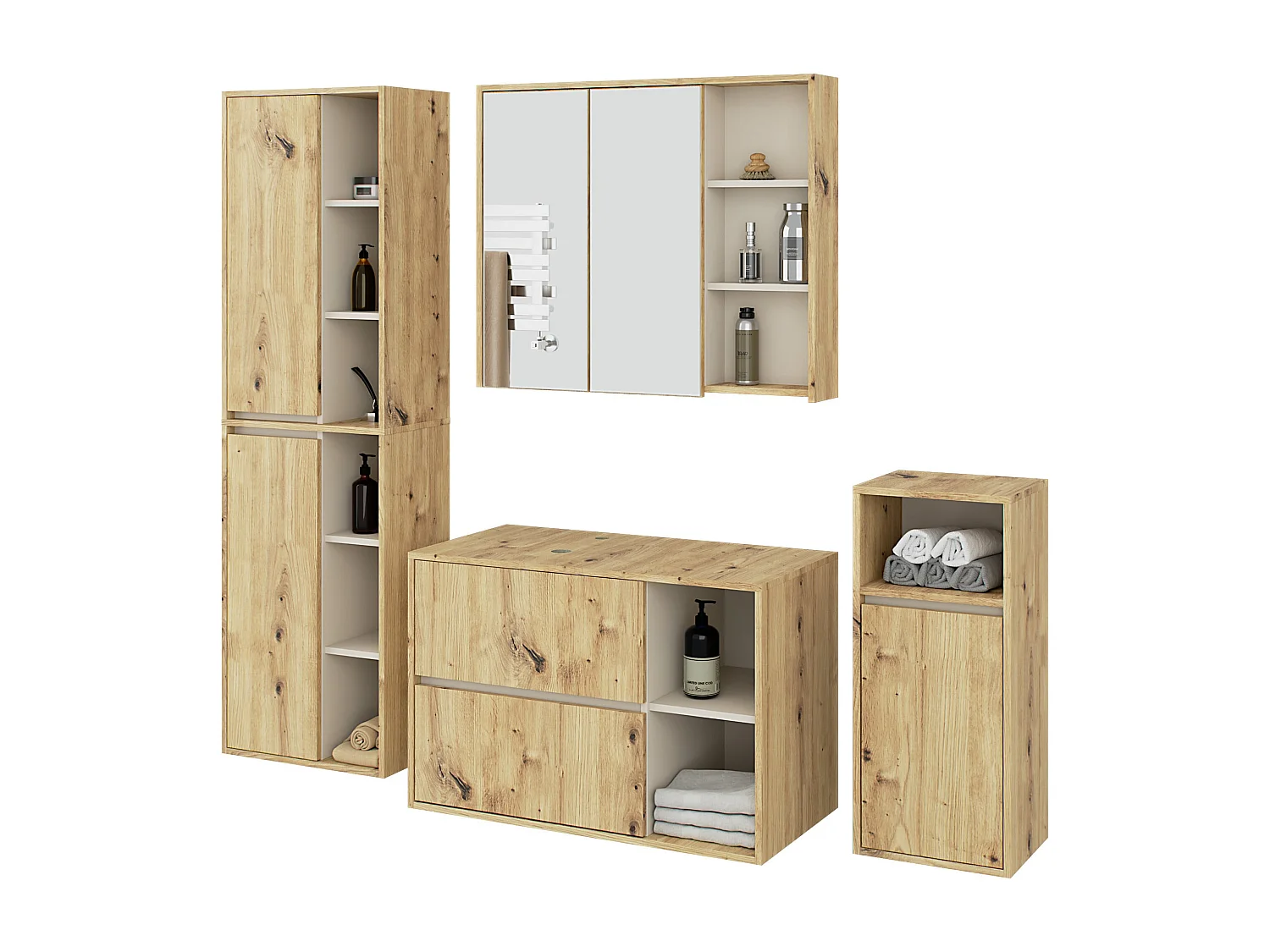 Hängendes Badezimmermöbel-Set VAMI in Artisan Eiche mit Innen in Kaschmir mit Ausschnitten für Aufsatzwaschbecken