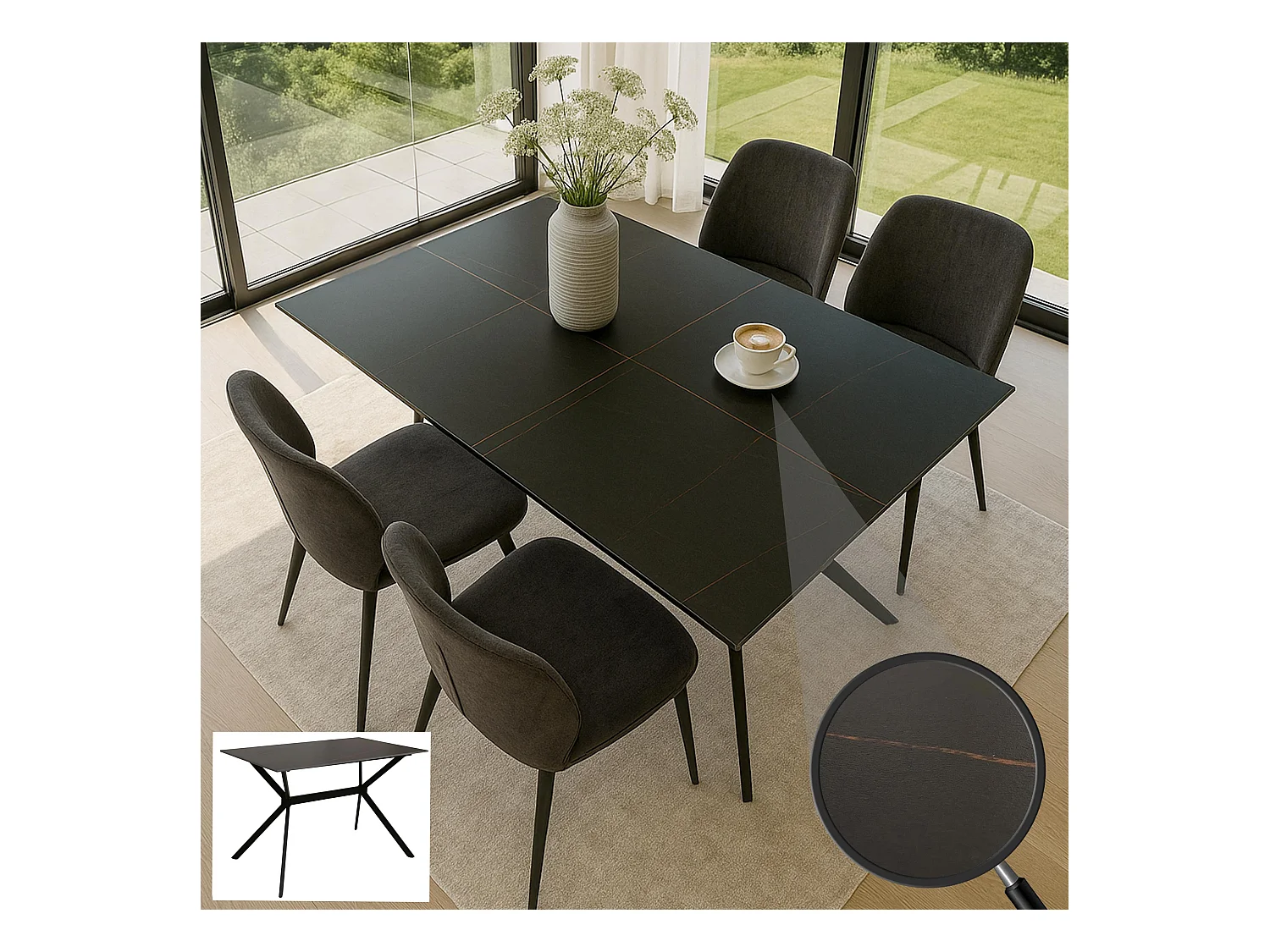 Esszimmertisch MCW-O58, Schwarz-gold