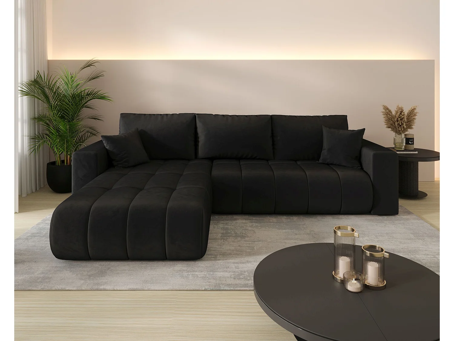 Canapé d’angle BEDANTE MILO PREMIUM L Monolith 97 avec fonction de couchage côté gauche