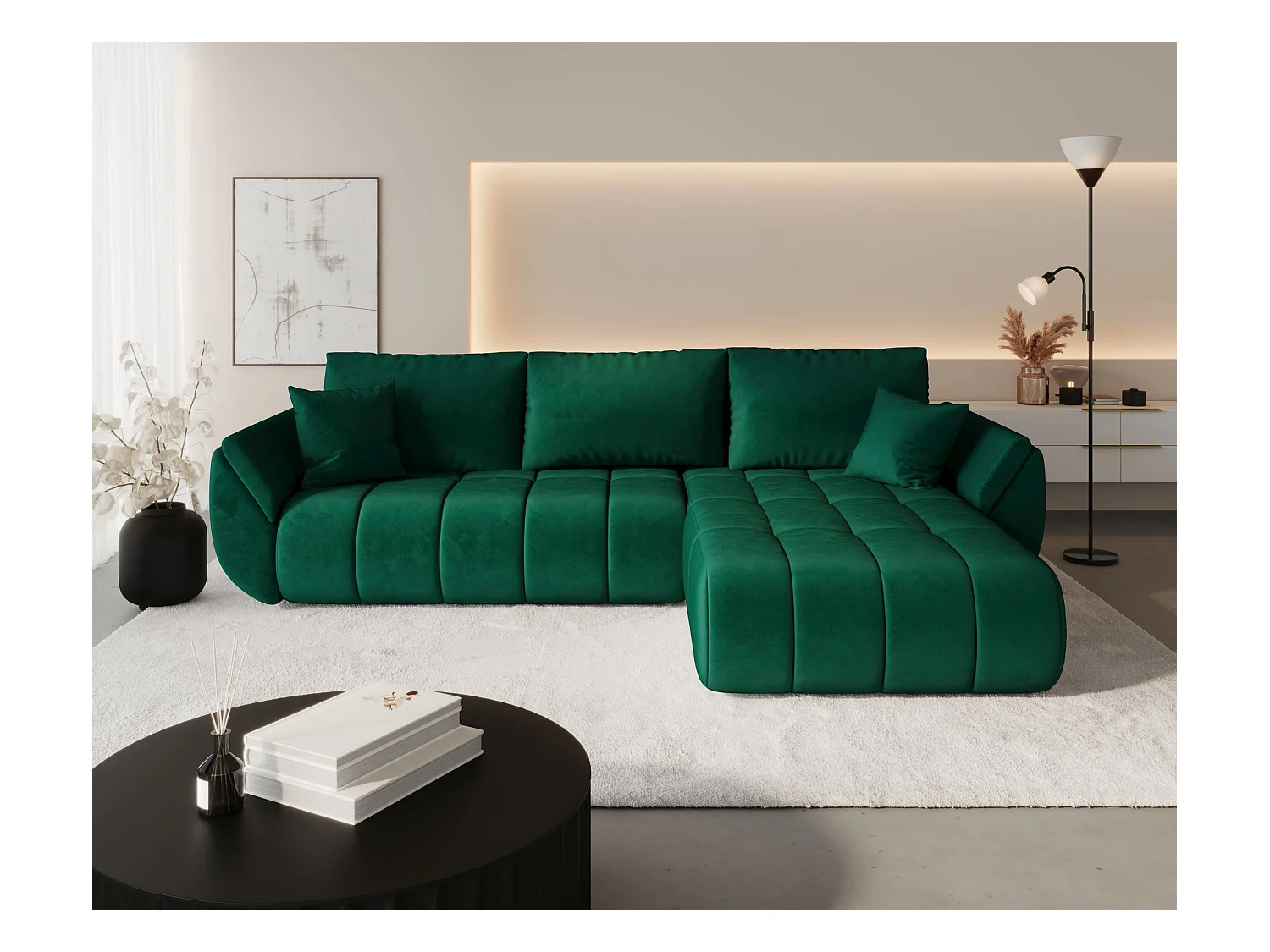 Canapé d’angle BEDANTE TOKYO PREMIUM L Monolith 37 avec fonction de couchage Côté droit