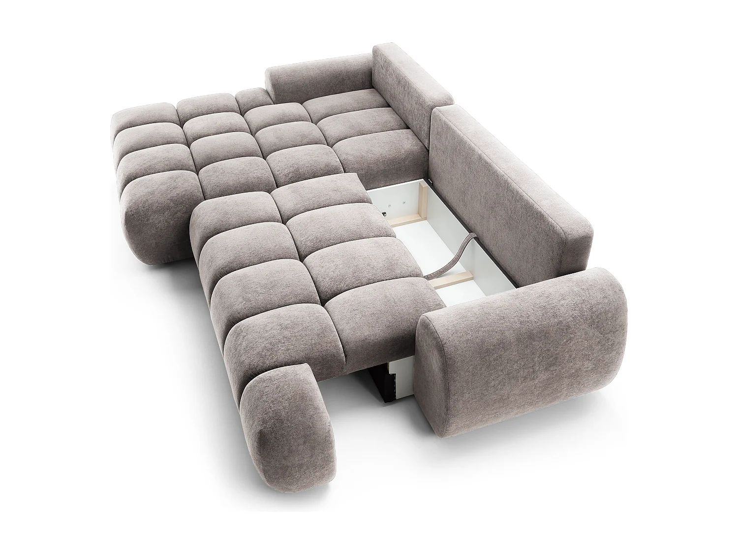 Emporius Valerio Ecksofa 280 cm - Schlafsofa mit Bettkasten, Links - Samt Hellgrau (Gobi 16)
