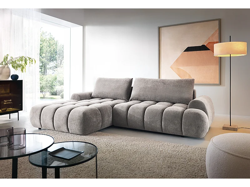 Emporius Valerio Ecksofa 280 cm - Schlafsofa mit Bettkasten, Links - Samt Hellgrau (Gobi 16)