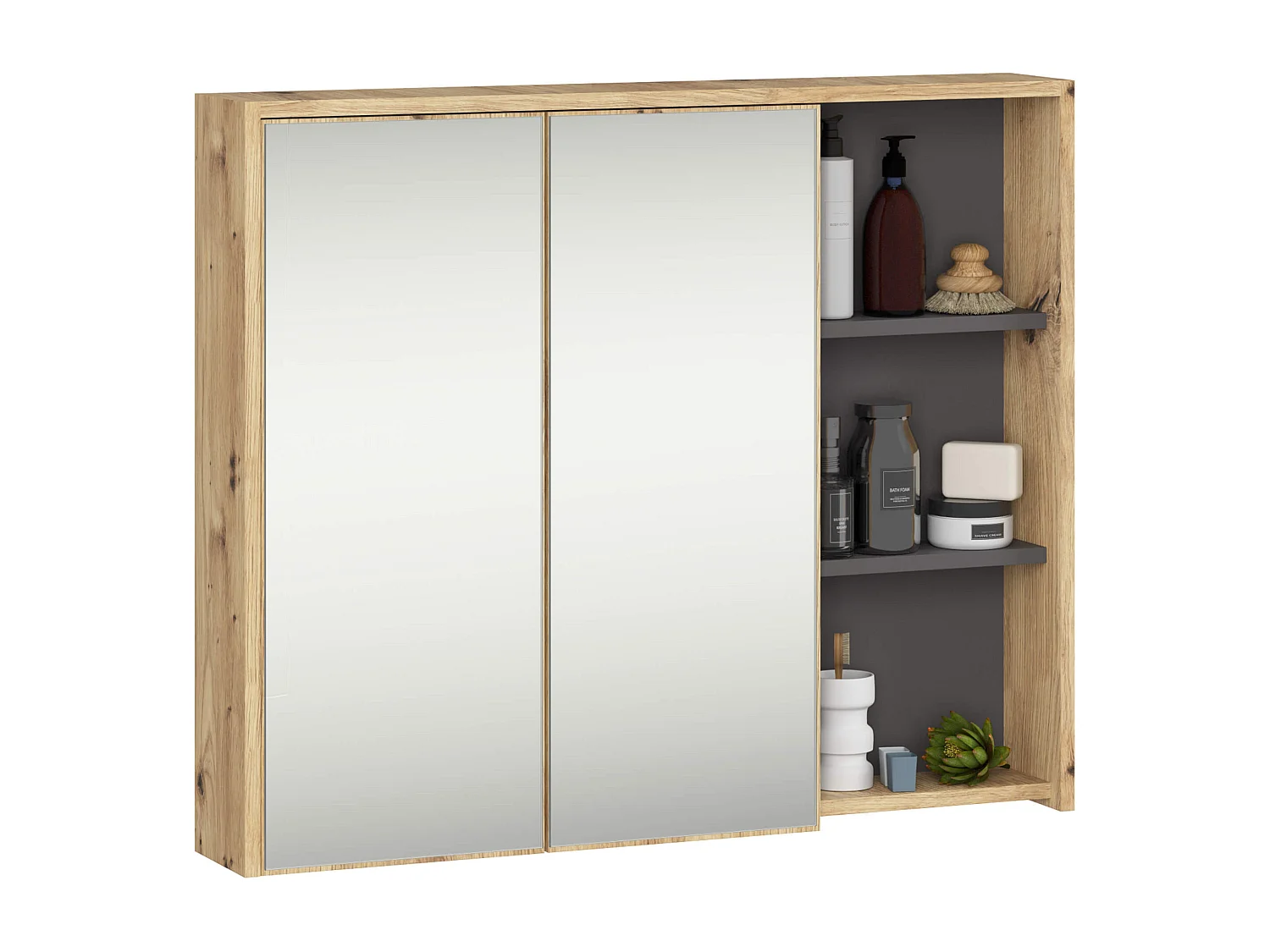 Badkamermeubelset VAMI 4-delige met twee Gaten voor Opzetwastafel / hangende Badkamerkasten / 21 Planken en 2 Lades / Artisan Eik - Grafietgrijs / AKORD