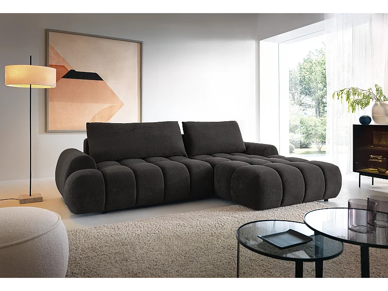 Emporius Valerio Ecksofa 280 cm - Schlafsofa mit Bettkasten, Rechts - Samt Schwarz (Gobi 18)