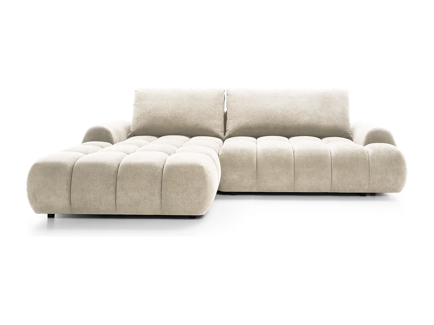 Emporius Valerio Ecksofa 280 cm - Schlafsofa mit Bettkasten, Links - Samt Creme (Gobi 1)