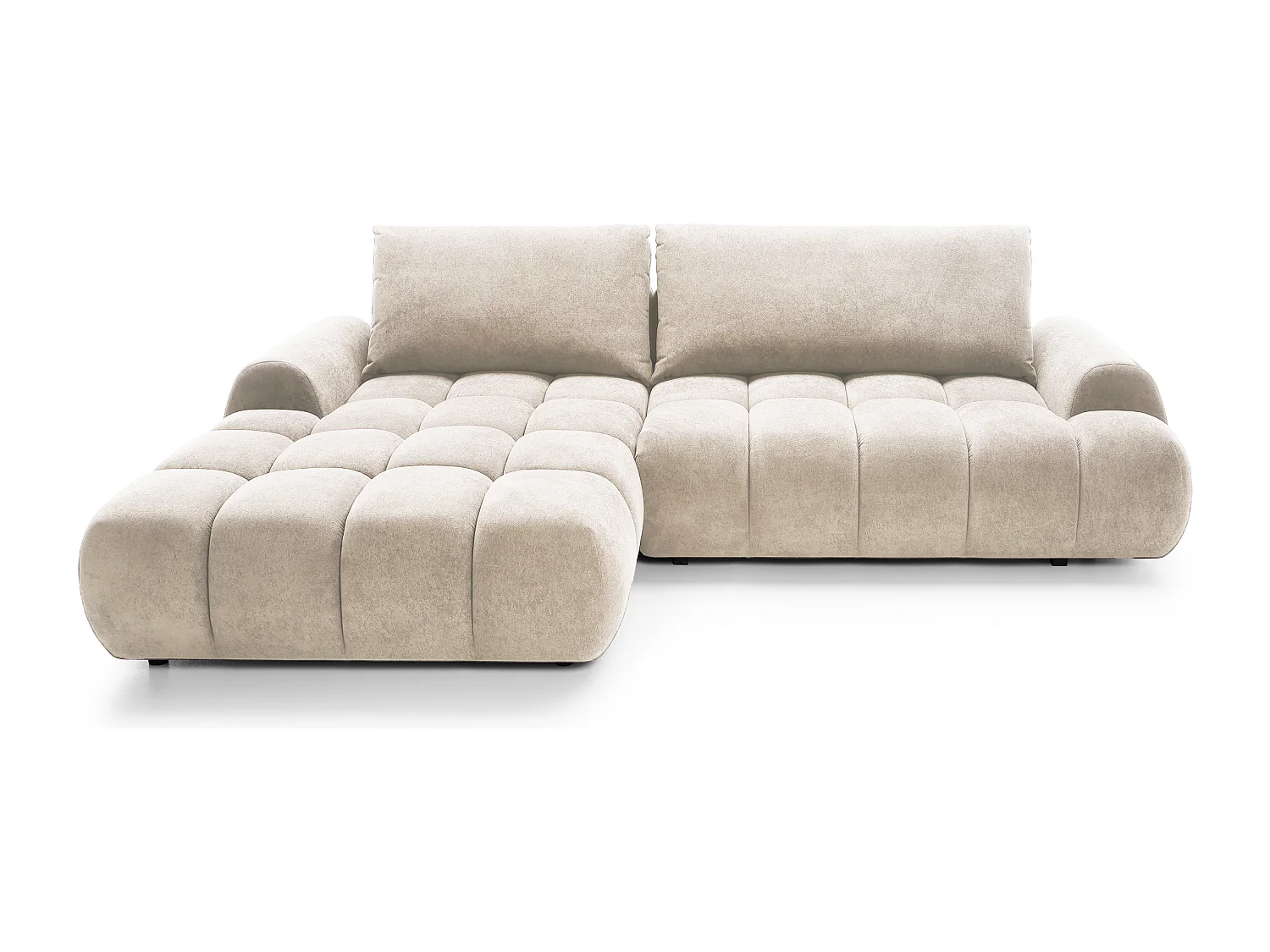 Emporius Valerio Ecksofa 280 cm - Schlafsofa mit Bettkasten, Links - Samt Creme (Gobi 1)