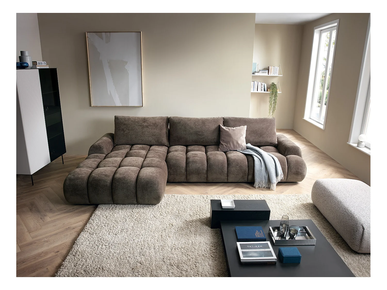 Emporius Valerio Canapé d'angle Convertible - Canapé 340 cm, Gauche - Velours Brun (Ditra New 29)