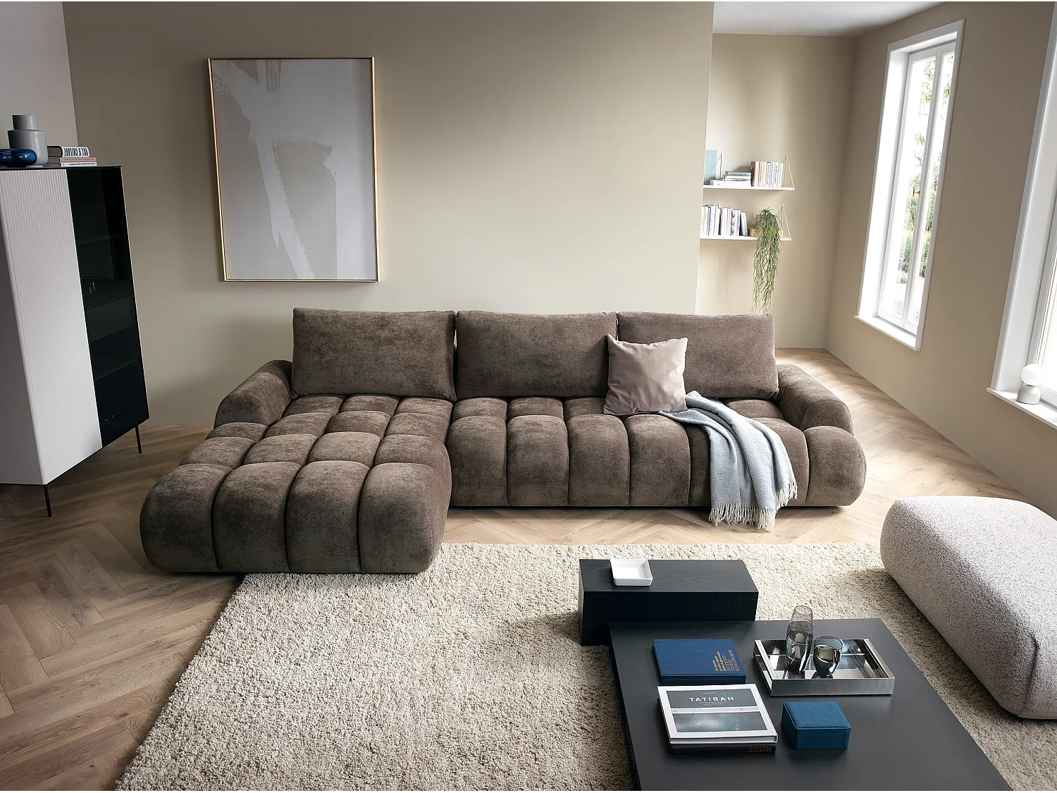 Emporius Valerio Hoekbank met bedlade - Slaapbank 340 cm , links - bruin (Ditra New 29)