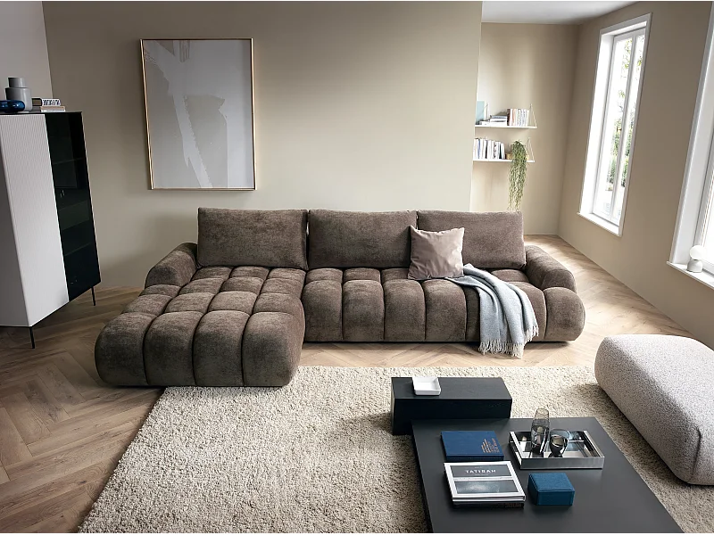 Emporius Valerio Hoekbank met bedlade - Slaapbank 340 cm , links - bruin (Ditra New 29)