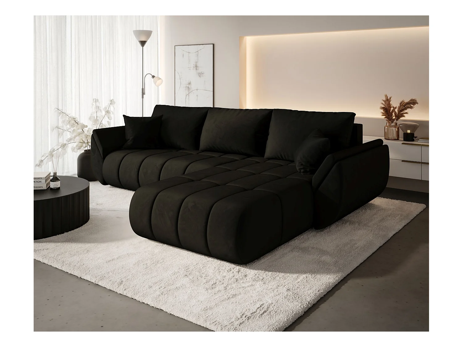 BEDANTE Ecksofa mit Schlaffunktion TOKYO PREMIUM R Monolith 95 Rechts