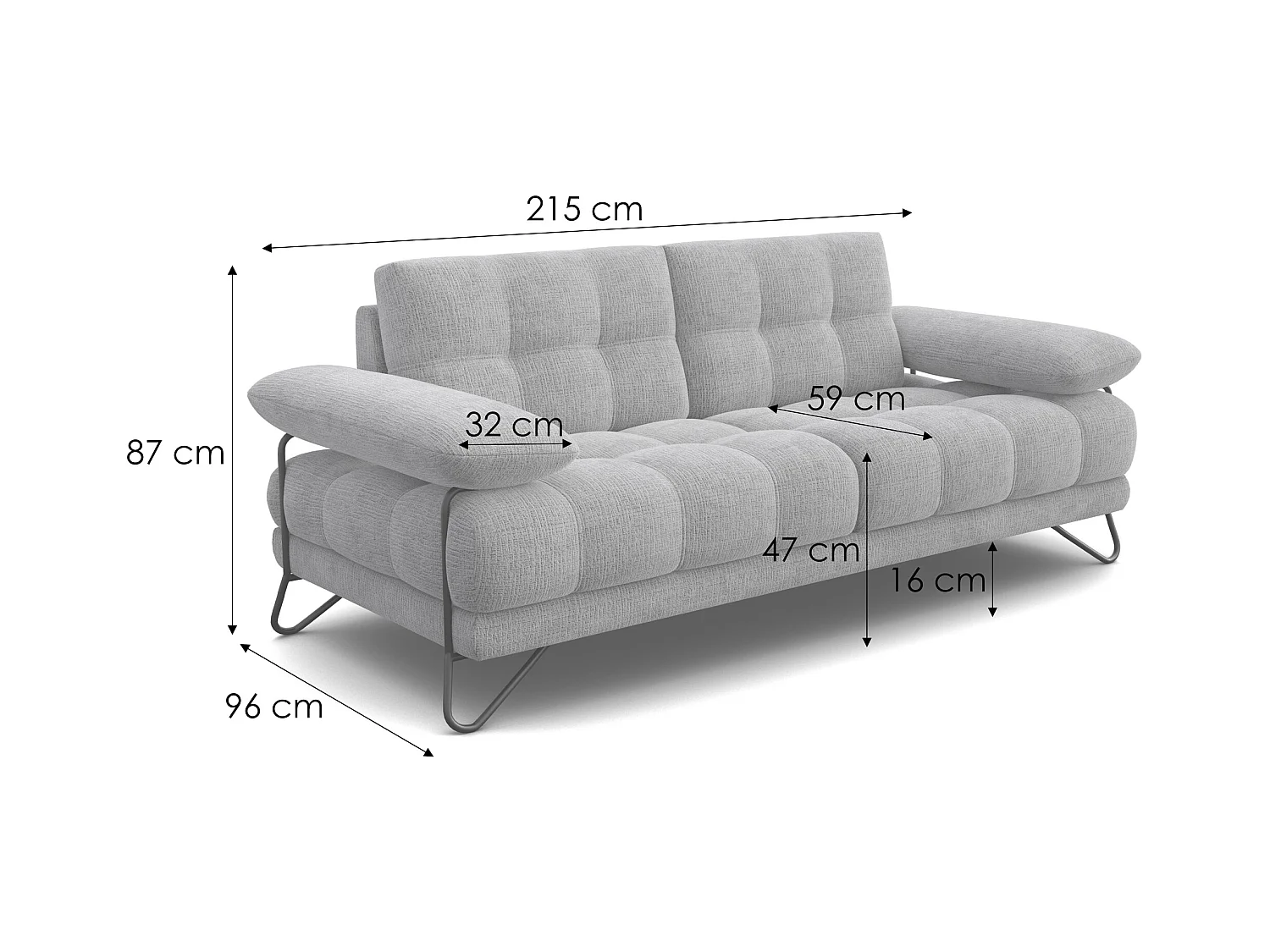 CANAPE BUBBARA 2,5 places, gris foncé