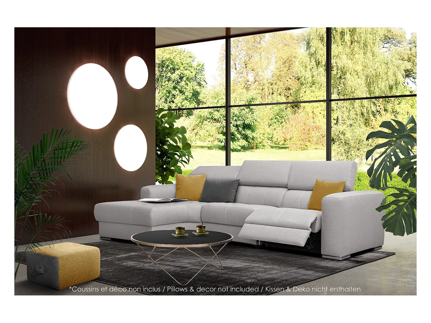KARO 4-Sitzer-Ecksofa, 1 Relax, verstellbare Kopfstützen, grau