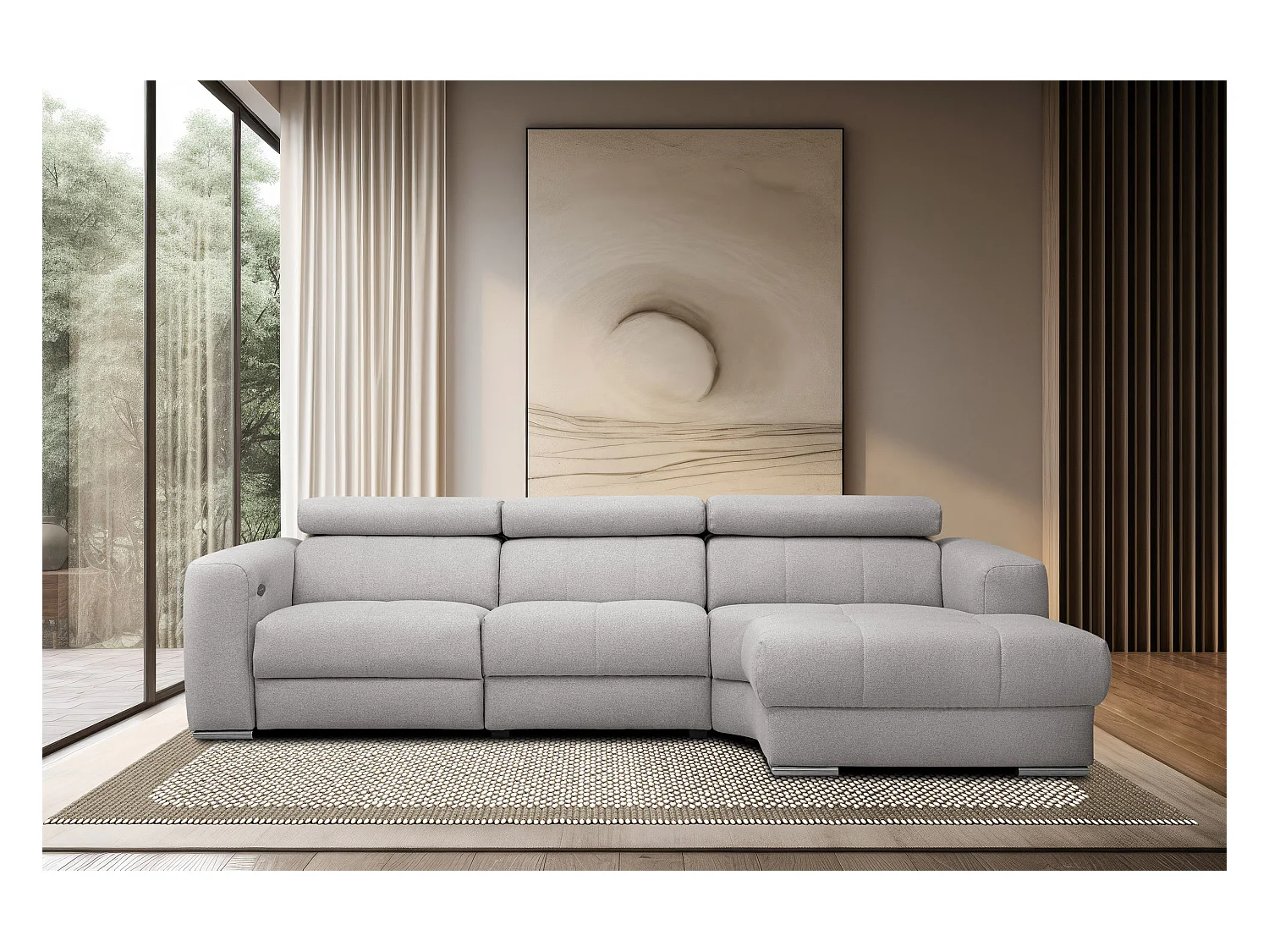 KARO 4-Sitzer-Ecksofa, 1 Relax, verstellbare Kopfstützen, grau