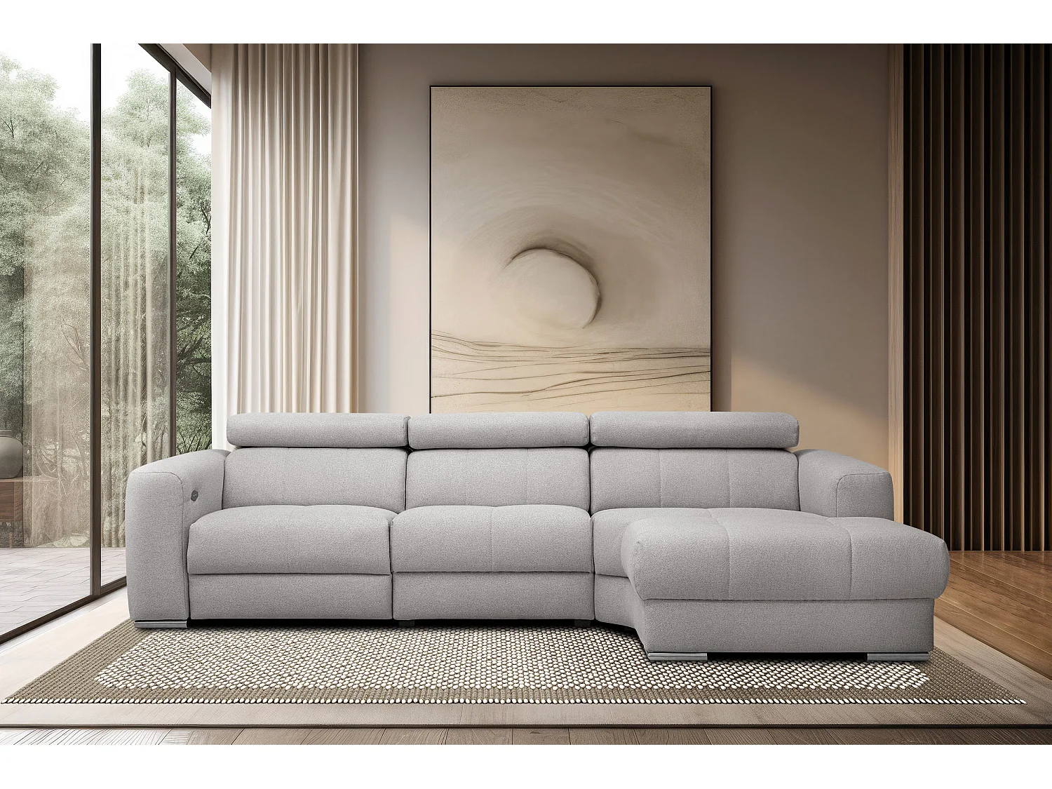 KARO 4-Sitzer-Ecksofa, 1 Relax, verstellbare Kopfstützen, grau