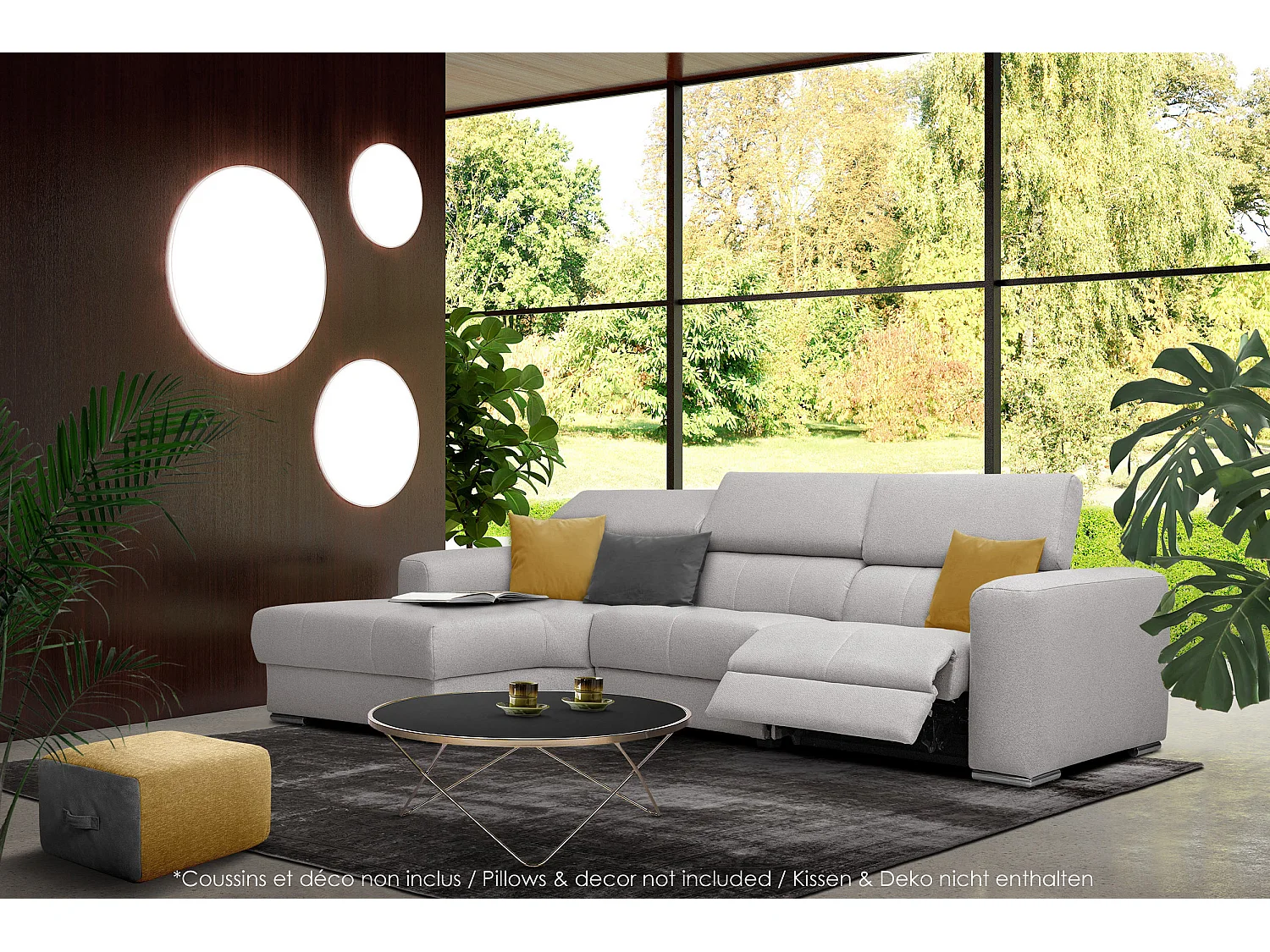 KARO 4-Sitzer-Ecksofa, 1 Relax, verstellbare Kopfstützen, grau