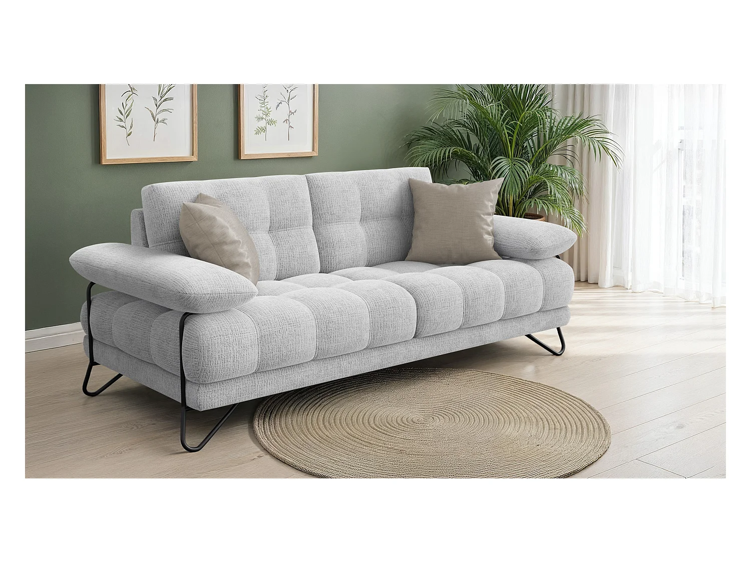 CANAPE BUBBARA 2,5 places, gris clair