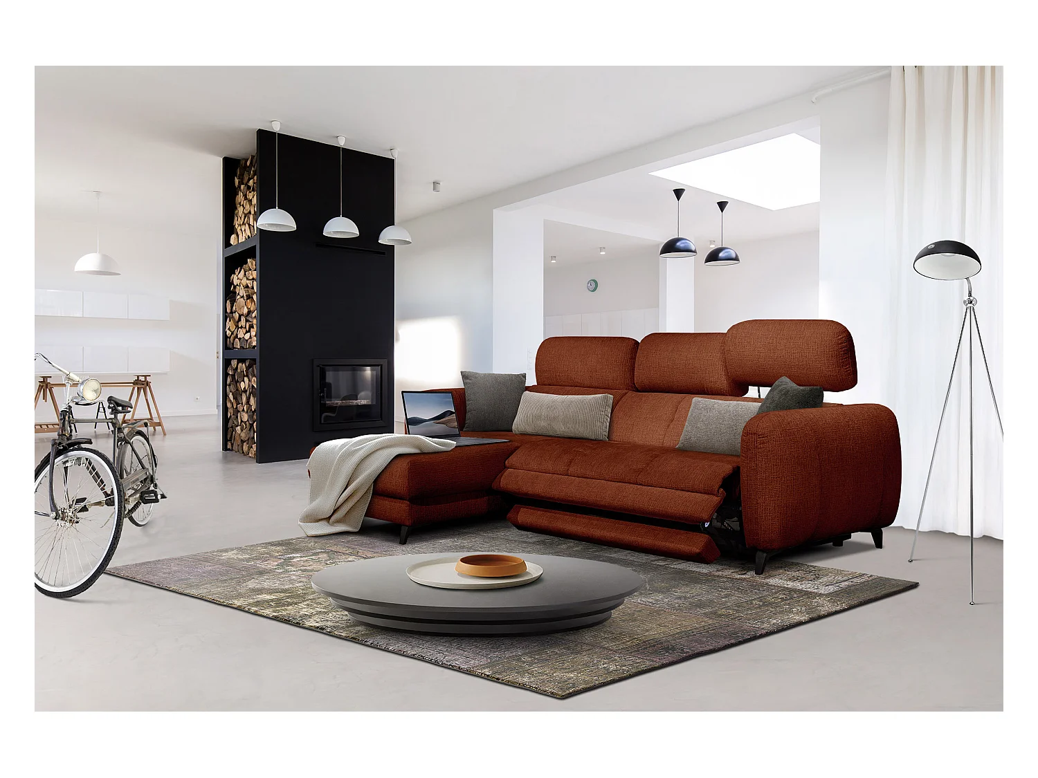 SVEN 3-Sitzer-Ecksofa, 1 Relax XL, verstellbare Kopfstützen, rot