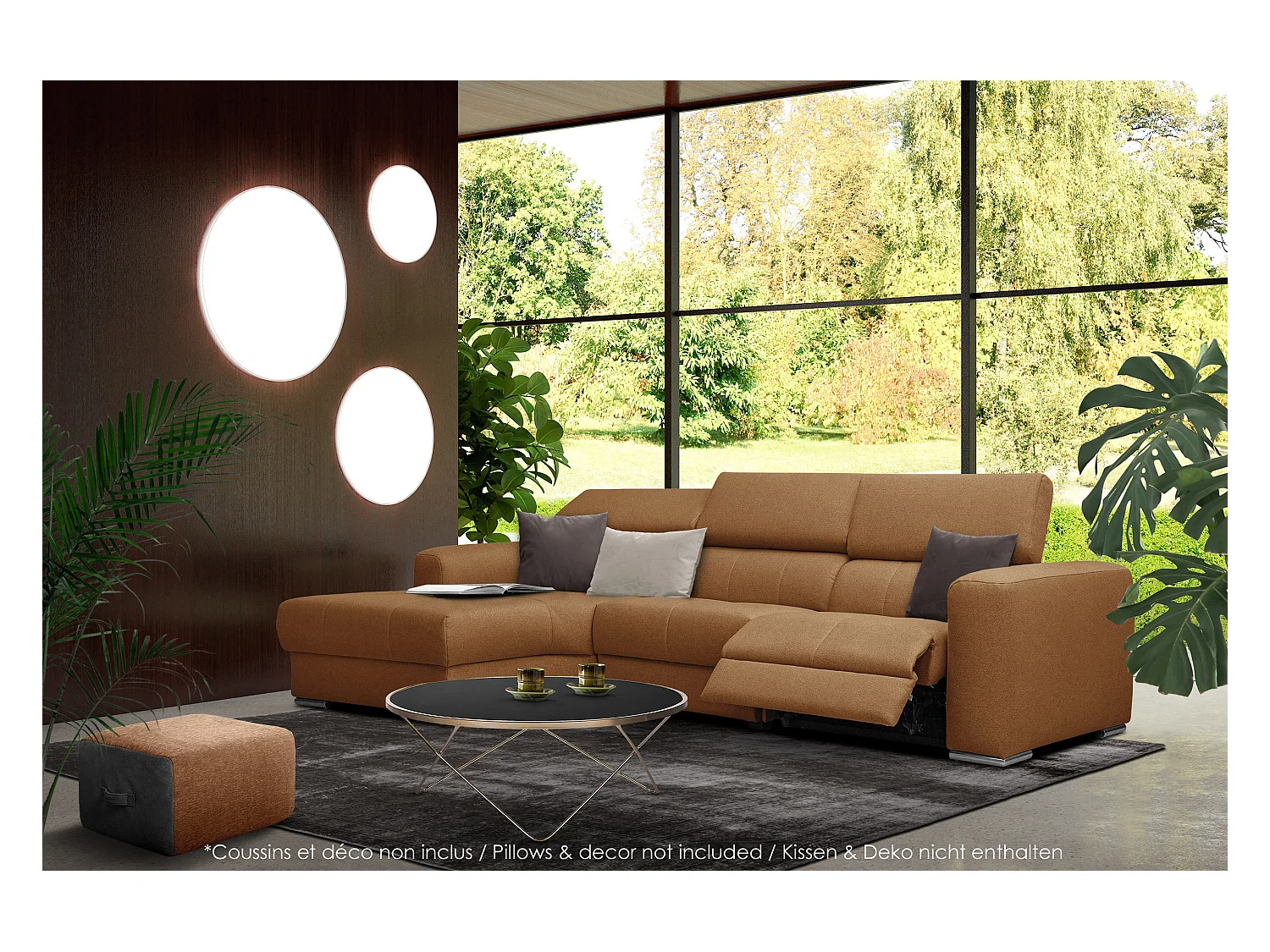 KARO 4-Sitzer-Ecksofa, 1 Relax, verstellbare Kopfstützen, orange