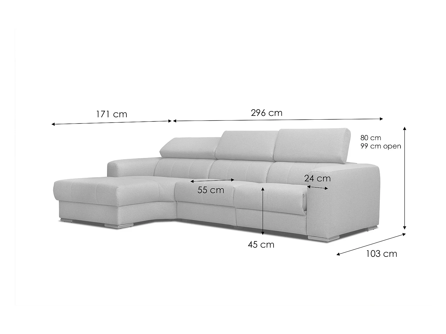 KARO 4-Sitzer-Ecksofa, 1 Relax, verstellbare Kopfstützen, orange