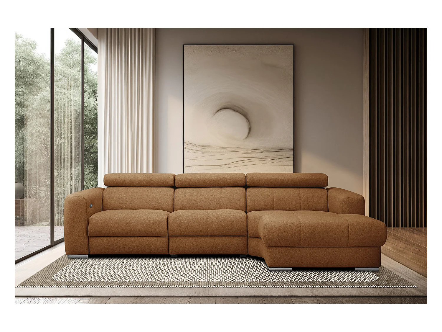 KARO 4-Sitzer-Ecksofa, 1 Relax, verstellbare Kopfstützen, orange