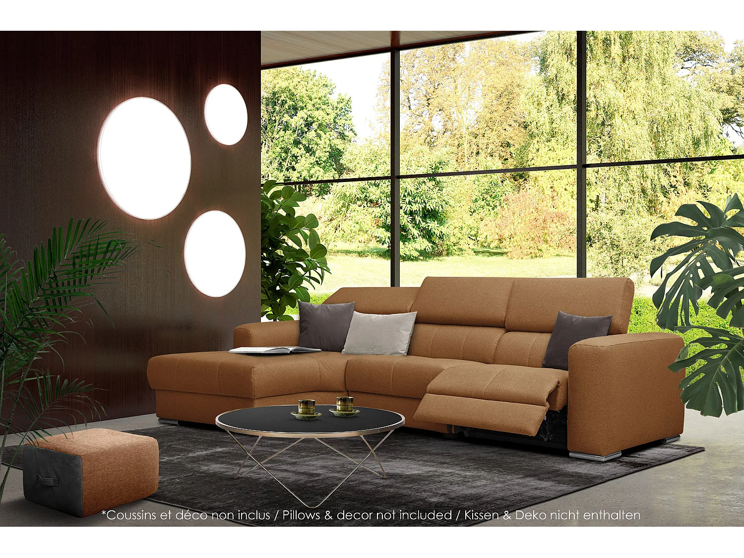 KARO 4-Sitzer-Ecksofa, 1 Relax, verstellbare Kopfstützen, orange