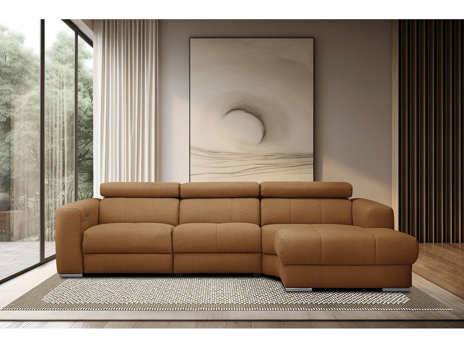 KARO 4-Sitzer-Ecksofa, 1 Relax, verstellbare Kopfstützen, orange