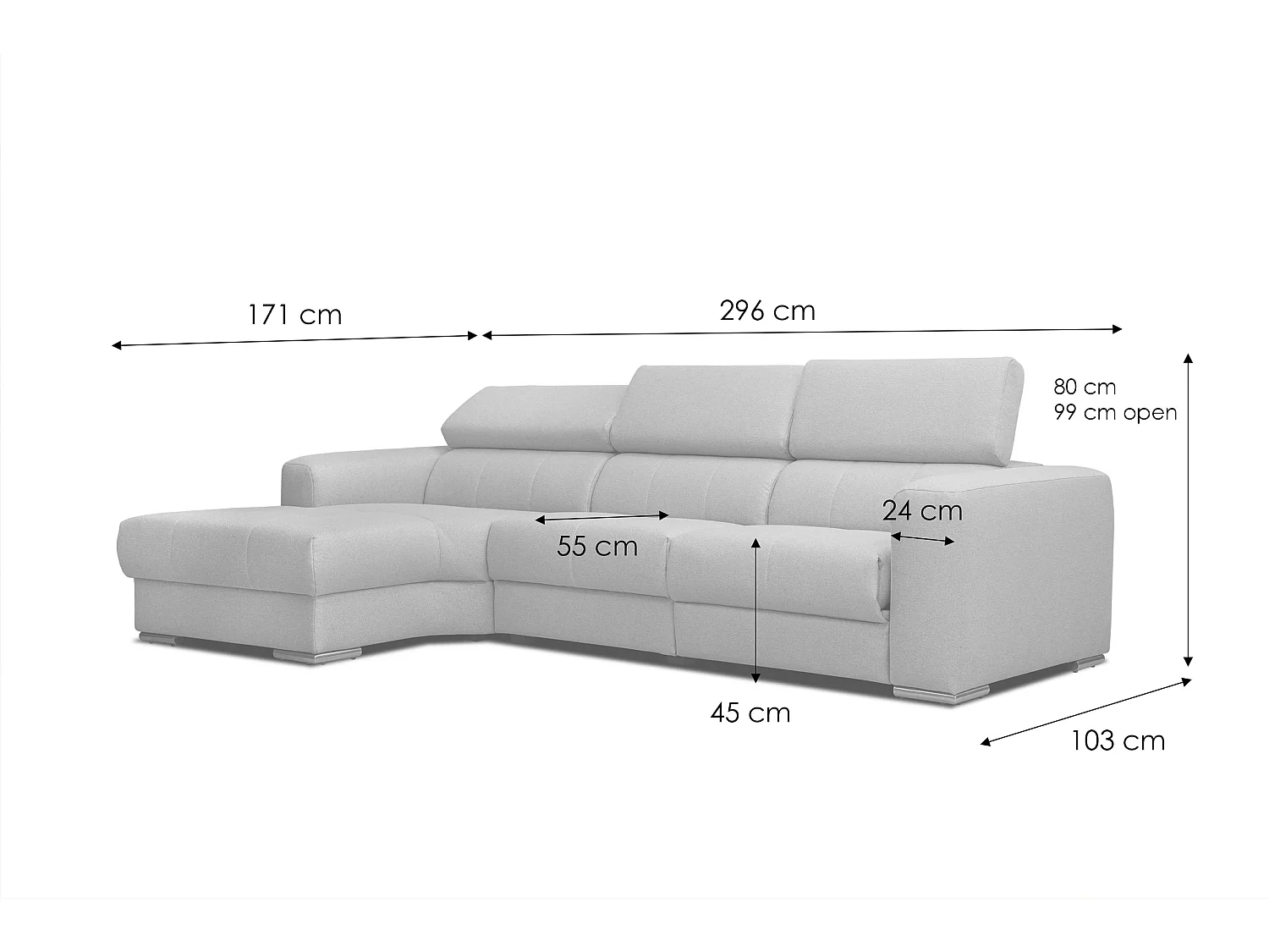KARO 4-Sitzer-Ecksofa, 1 Relax, verstellbare Kopfstützen, orange