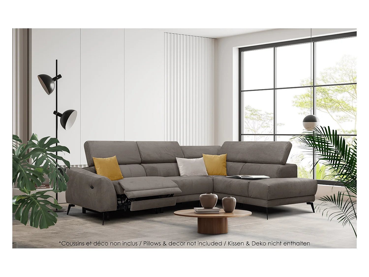 LARS 5-Sitzer-Ecksofa, 1 Relax, verstellbare Kopfstützen, taupe