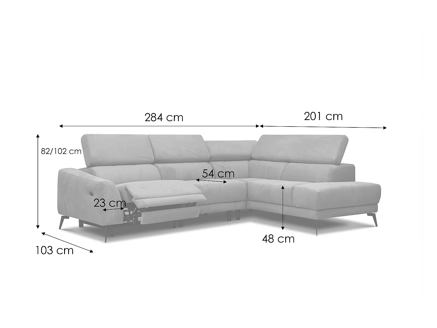 LARS 5-Sitzer-Ecksofa, 1 Relax, verstellbare Kopfstützen, taupe