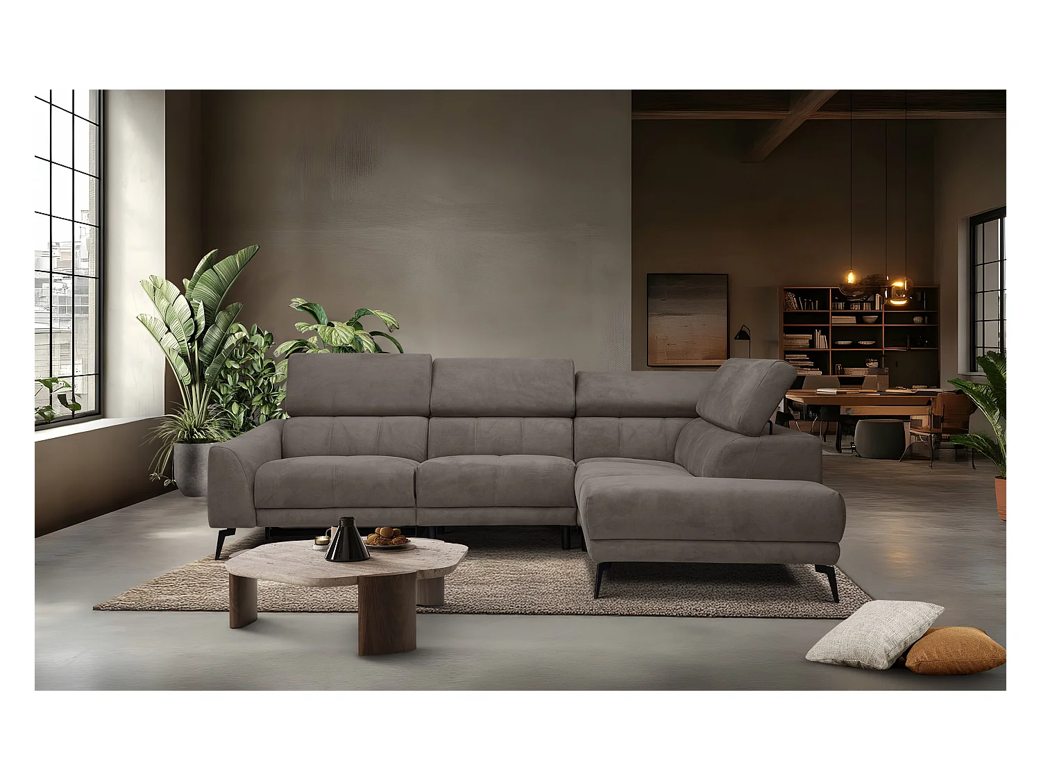 LARS 5-Sitzer-Ecksofa, 1 Relax, verstellbare Kopfstützen, taupe