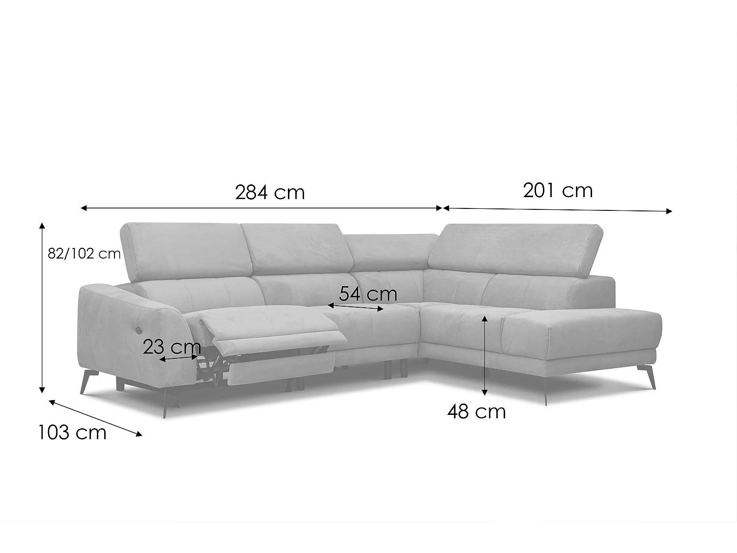 LARS 5-Sitzer-Ecksofa, 1 Relax, verstellbare Kopfstützen, taupe