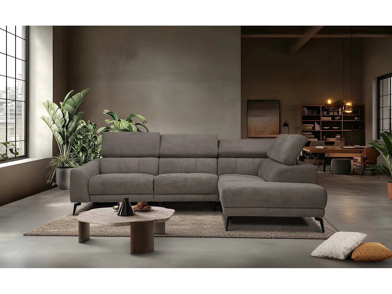 LARS 5-Sitzer-Ecksofa, 1 Relax, verstellbare Kopfstützen, taupe