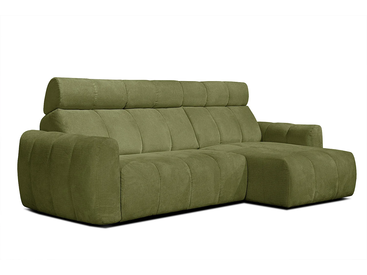 KIMI 3-Sitzer-Ecksofa, ausziehbarer Sitz, verstellbare Kopfstützen, olivgrün