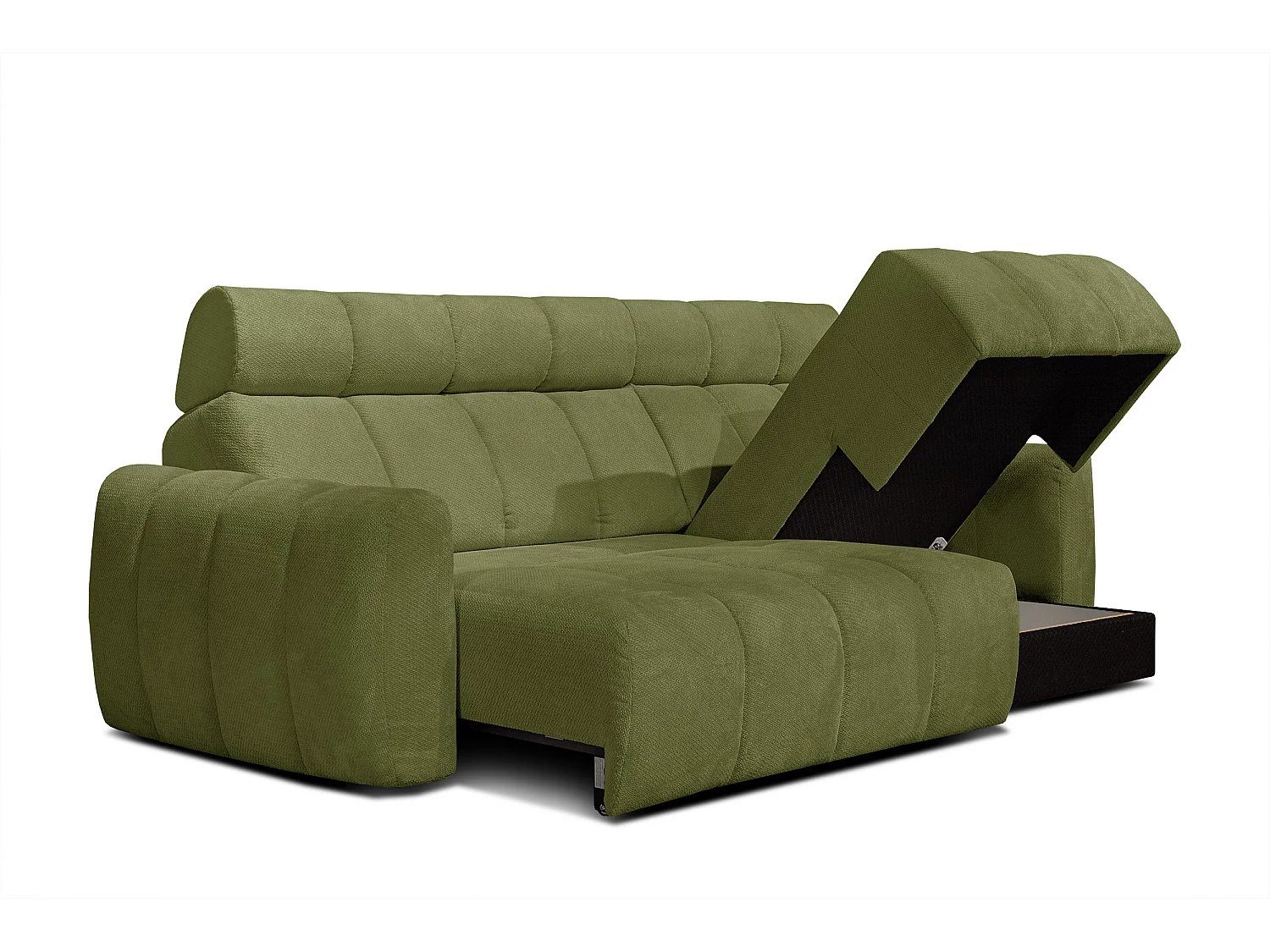 KIMI 3-Sitzer-Ecksofa, ausziehbarer Sitz, verstellbare Kopfstützen, olivgrün