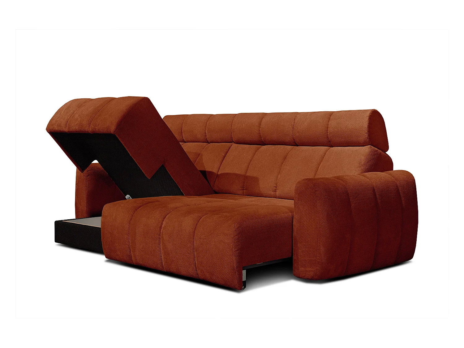 KIMI 3-Sitzer-Ecksofa, links, ausziehbarer Sitz, verstellbare Kopfstützen, rot